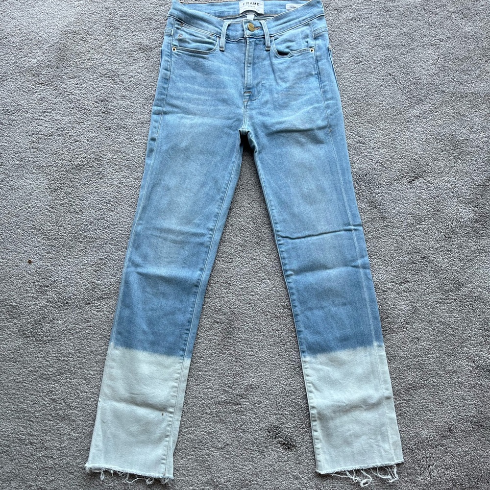 Frame Denim Blue and White Straight Leg Jeans